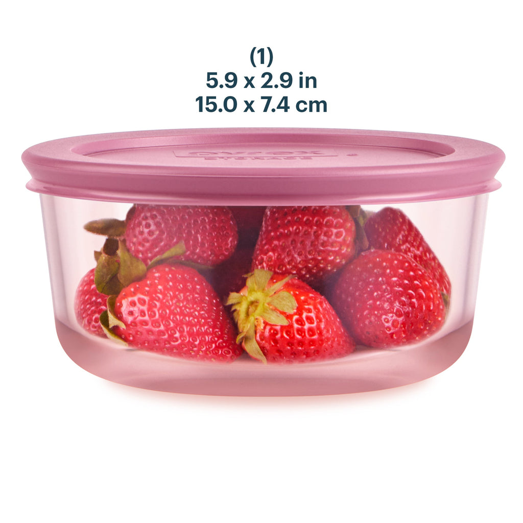 Pyrex Pyrex® Simply Store® Tinted Glass 4-cup Round Storage Container with Lid, Pink