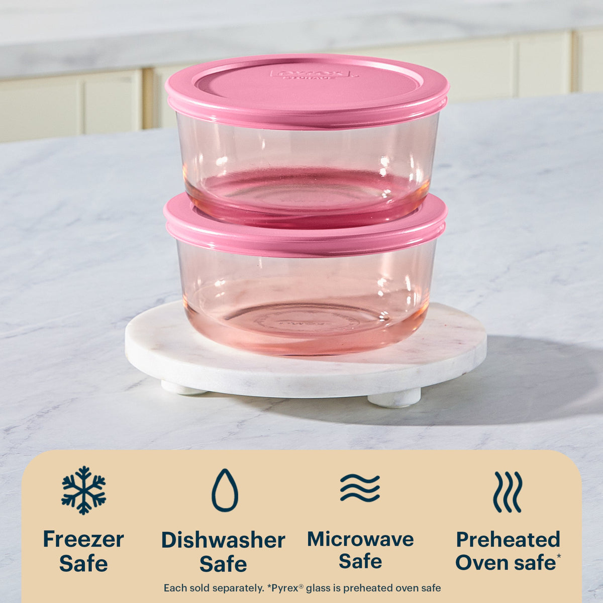 Pyrex Pyrex® Simply Store® Tinted Glass 4-cup Round Storage Container with Lid, Pink