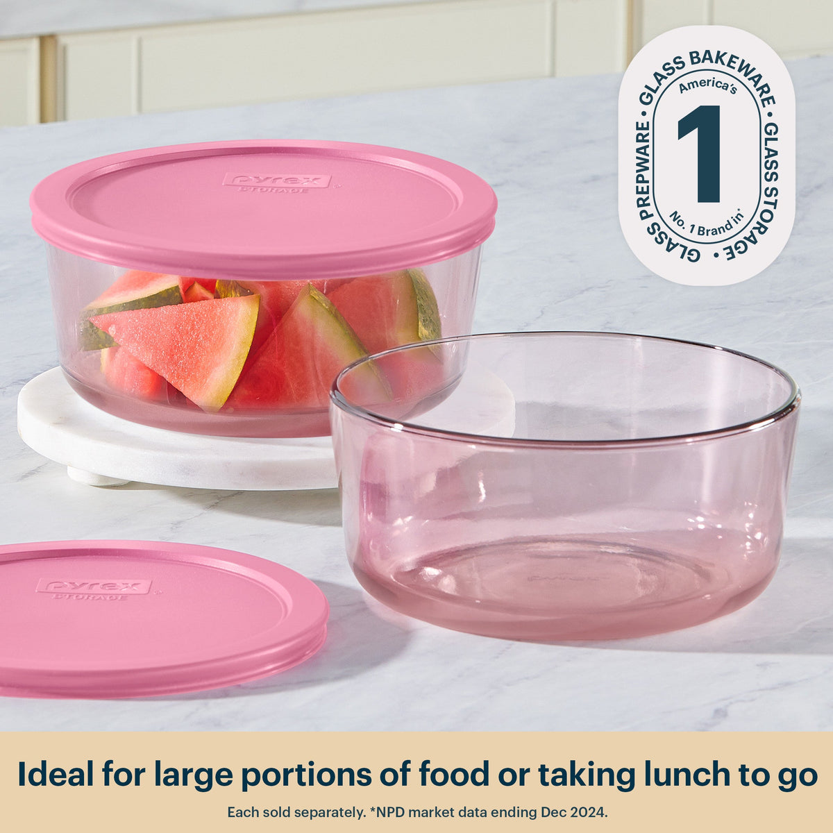 Pyrex Pyrex® Simply Store® Tinted Glass 7-cup Round Storage Container with Lid, Pink
