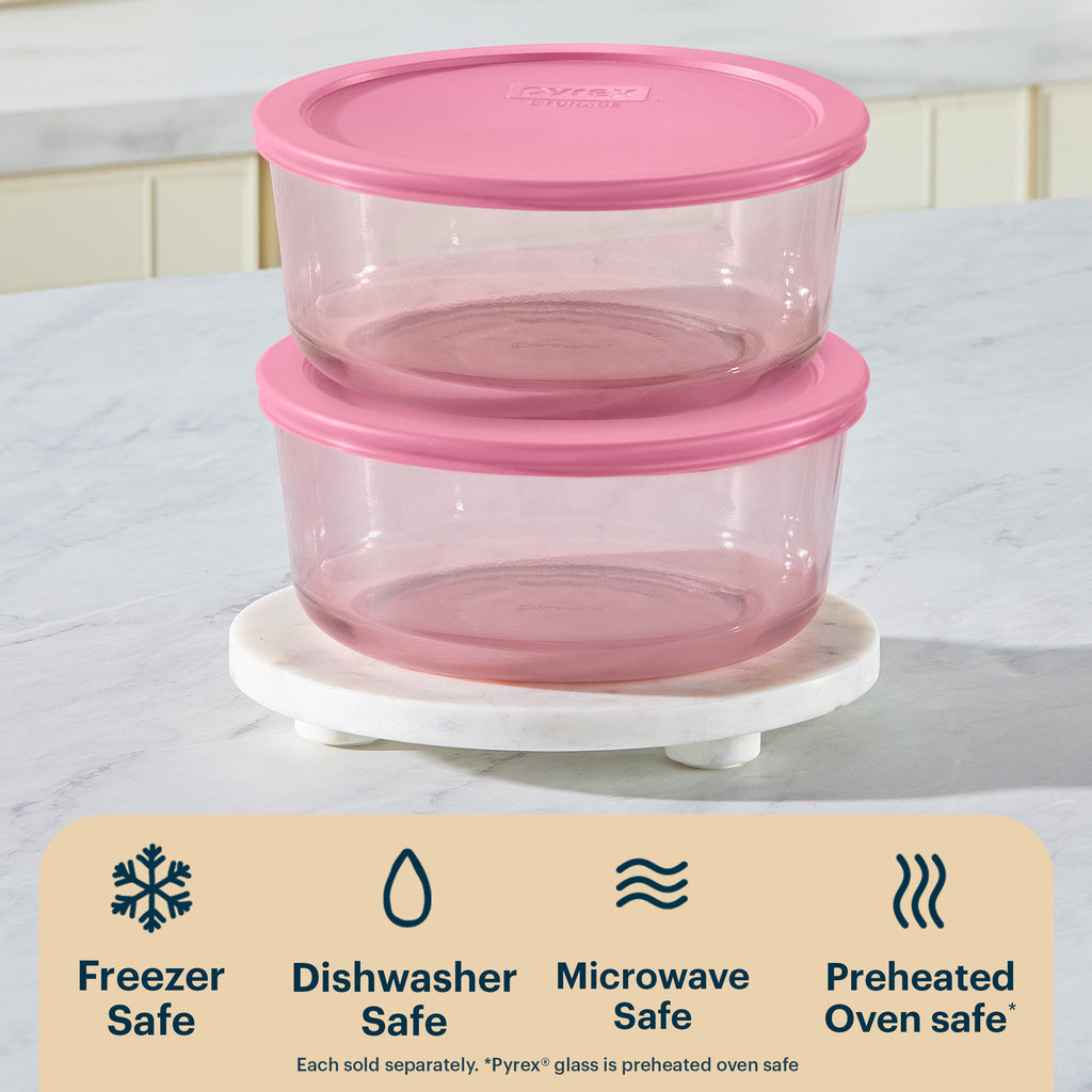 Pyrex Pyrex® Simply Store® Tinted Glass 7-cup Round Storage Container with Lid, Pink
