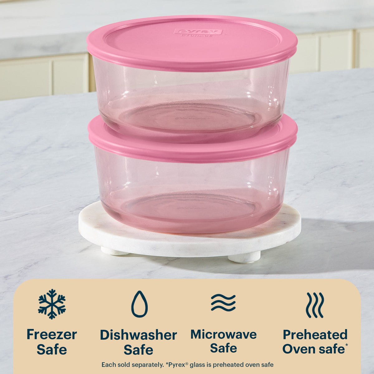 Pyrex Pyrex® Simply Store® Tinted Glass 7-cup Round Storage Container with Lid, Pink