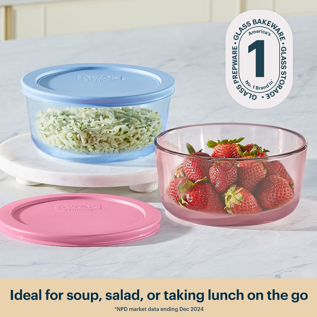 Pyrex Pyrex® Simply Store® Tinted Glass 4-cup Round Storage Containers, 4-pc Set, Mixed Colors