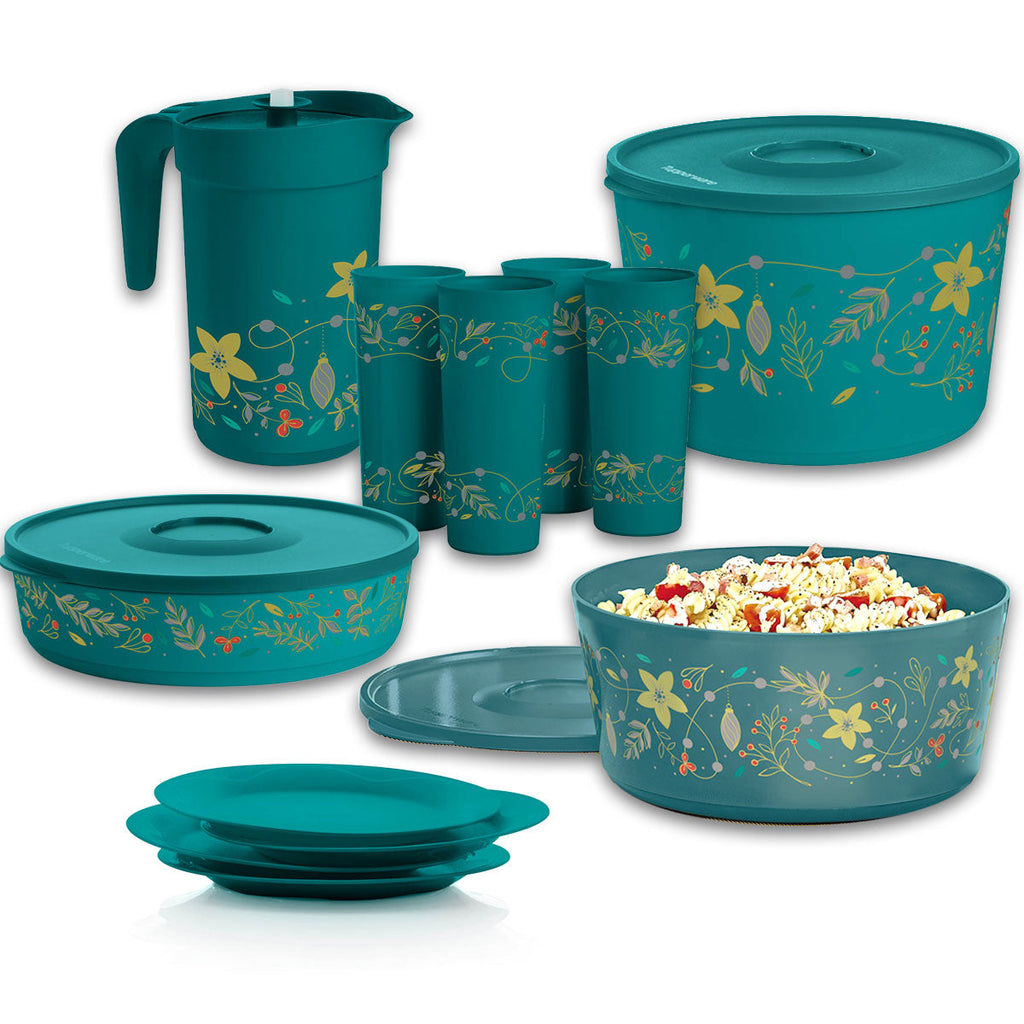 Tupper Ware Tupperware® Holiday Holly Serving Set | Bowls, Plates, Tumblers &amp; Pitcher