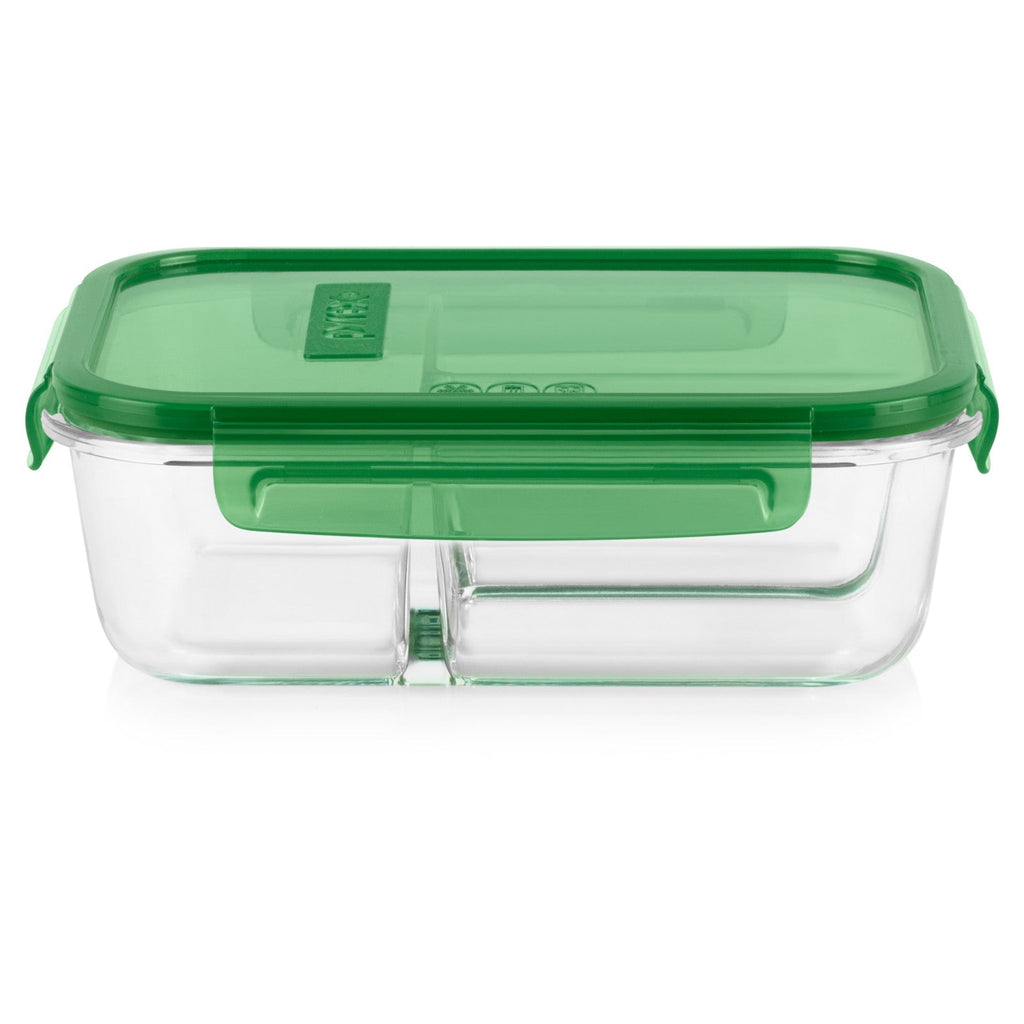 Pyrex Pyrex® MealBox™ 5.5-cup Divided Glass Food Storage Container with Green Lid