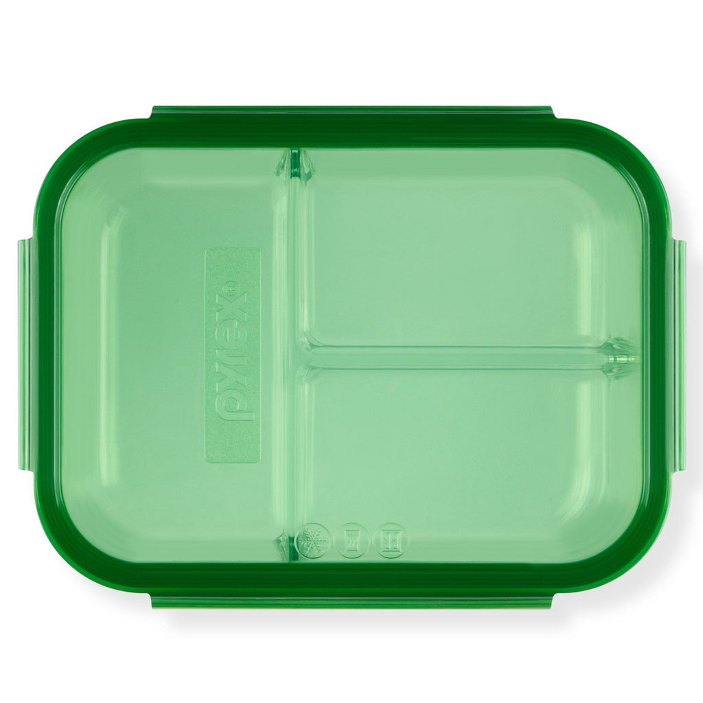 Pyrex Pyrex® MealBox™ 5.5-cup Divided Glass Food Storage Container with Green Lid