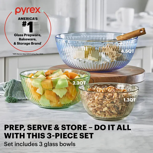 Pyrex Pyrex® Colors Sculpted Tinted 3-piece Mixing Bowl Set