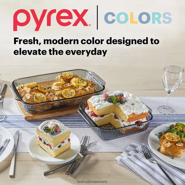 Pyrex Pyrex® Colors Sculpted Tinted 9" x 13" Baking Dish with Plastic Lid, Smoke