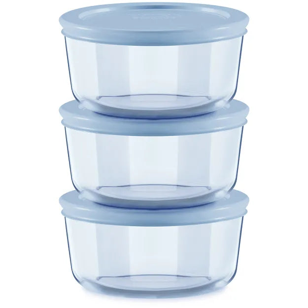 Pyrex Pyrex® Simply Store® Tinted 6-piece Round Storage Value Pack with Blue Plastic Lids
