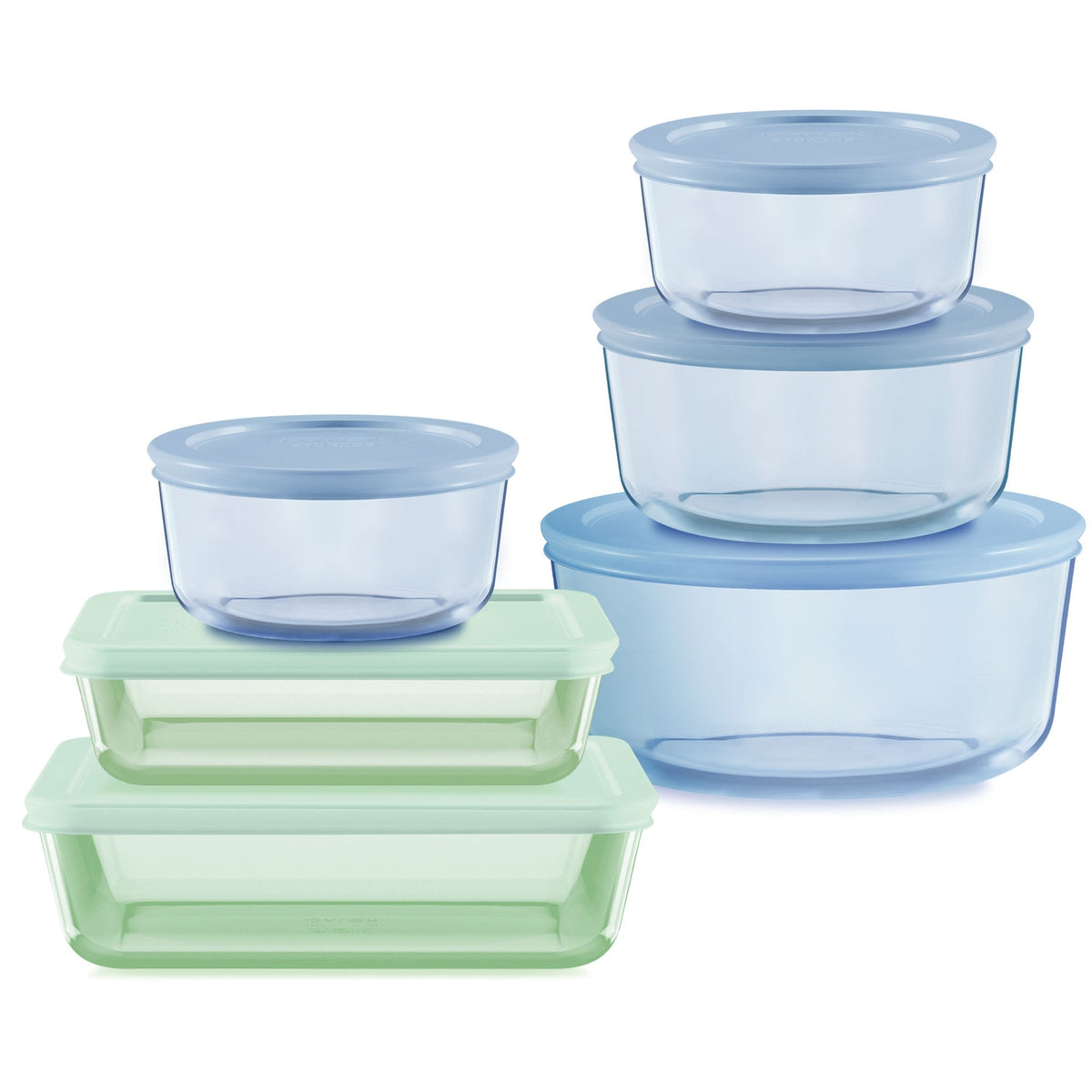 Pyrex Pyrex® Simply Store® Tinted 12-piece Storage Set with Plastic Lids, Green and Blue