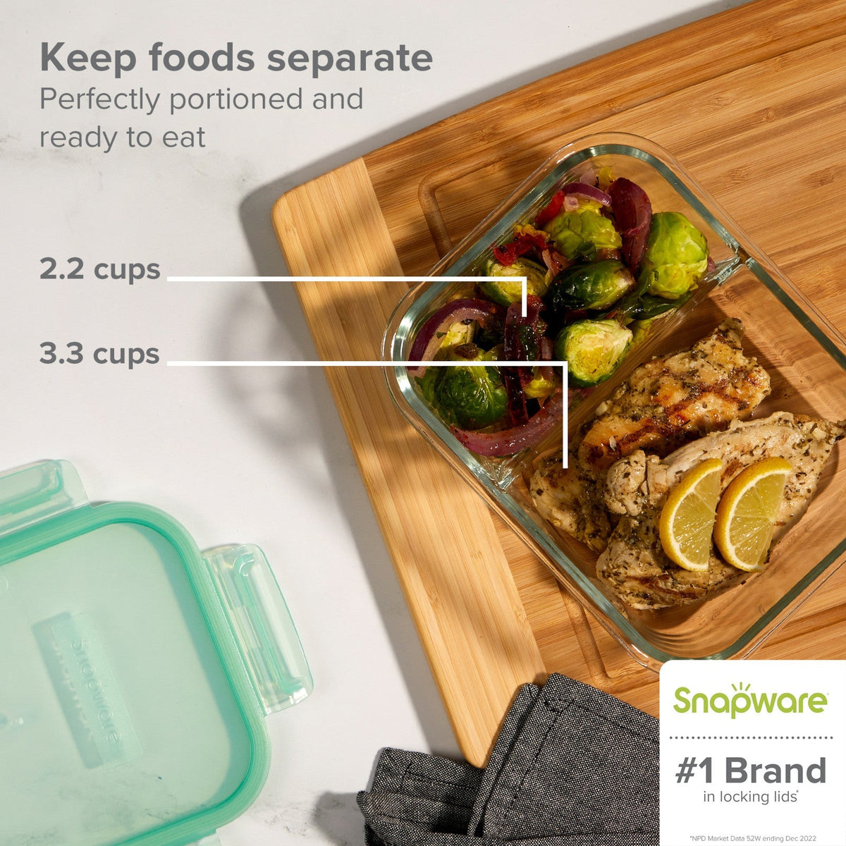 Pyrex Snapware® MealBox™ 5.8-cup Divided Glass Food Storage Container with Blue Lid